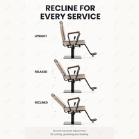Fauteuil de Barbier Moderne en Cuir avec Repose-Pieds Réglable, Accoudoirs en Bois et Fer, Rotation à 360 Degrés, Pompe Hydraulique Professionnelle - Durable