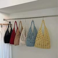 Sac de plage fourre-tout grande capacité en polyester tissé au crochet fait main pour femme, design de luxe OME, avec cordon de serrage, idéal pour l'été