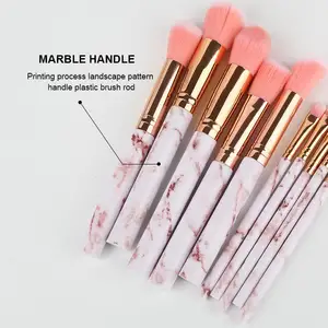 Marble Makeup Brushes Set 10Pcs Plastic Handle Custom Makeup Brush For Facial Makeup With Premium Synthetic Hair