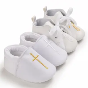 卸売教会靴ホワイトソフトクロスバプテスマアクセサリー幼児ベビーウォーキングシューズ新生児男の子女の子ベビーベッド靴
