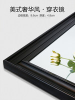 Miroir sur pied classique noir pleine longueur avec cadre étagé, à poser contre le mur, pour entrée, couloir, salon, chambre à coucher, commande en gros