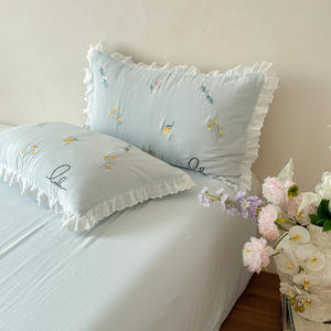 Set di <span class=keywords><strong>copripiumino</strong></span> in cotone stile pastorale ragazza quattro pezzi di pizzo ricamato fresco a doppio strato per tre pezzi <span class=keywords><strong>singolo</strong></span> dormitorio - Product Image 3