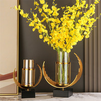 Vase cylindrique en verre et métal doré, style nordique moderne, ornement de bureau, centre de table pour mariage, décoration de table