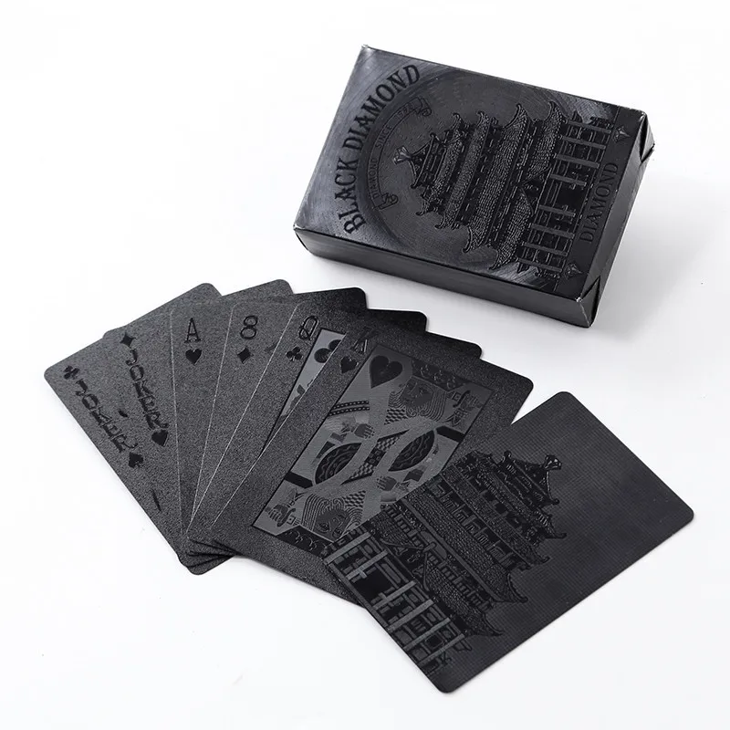 कस्टम लोगो मुद्रण काले निविड़ अंधकार पीवीसी प्लास्टिक बजाना पोकर खेल कार्ड डेक में थोक