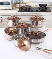 Ensemble de casseroles minimalistes en acier inoxydable 12 pièces avec couvercle en verre, compatible lave-vaisselle, comprend une poêle, une casserole et une marmite