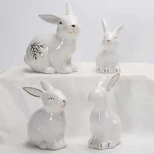 Easter Bunny Decorations Spring Home Decor Bunny Figurines Ceramic Rabbits Figurine