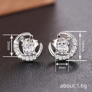 Pendientes de tuerca con diseño de luna blanca champán, plata 925, cristal de diamante de imitación, corte brillante redondo, engaste de garra, para mujer, uso diario romántico - Product Image 6