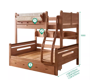 Solid Oak <strong>Wood</strong> Modern Children's <strong>Bunk</strong> <strong>Bed</strong> with Storage Double-Deck High Low <strong>Bed</strong> for Siblings - Product Image 1