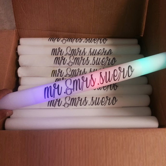 Neon Glo Custom Logo LED Neon Foam Light up Sticks 3 Colorful Flashing Wedding Birthday Concert Wands Halloween Glow Party Bulk
