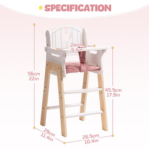 <span class=keywords><strong>Chaise</strong></span> <span class=keywords><strong>haute</strong></span> de poupée <span class=keywords><strong>en</strong></span> <span class=keywords><strong>bois</strong></span> rose pour poupées de 18 pouces jouet de jeu de simulation réglable avec accessoires d'alimentation - Product Image 4