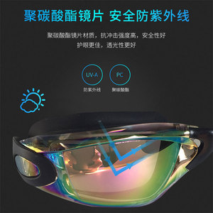 Lunettes de natation électroplaquées anti-buée en silicone, ajustement universel pour adultes, lentilles en PC, noir, rose, bleu - Product Image 2