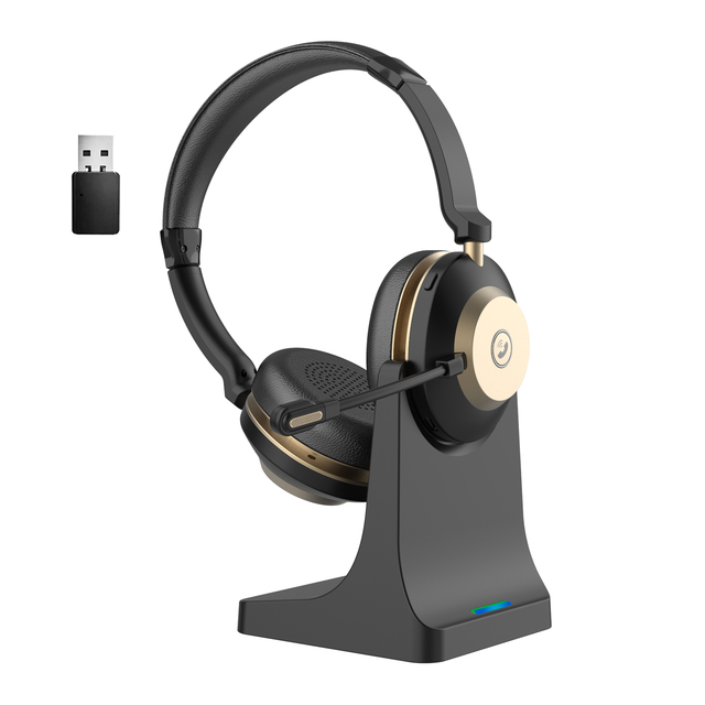 New Design Wireless Headphones ENC Noise Cancelling Wireless Headset with Microphone & Charge Stand for Teams, Zoom, Skype