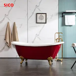 Proveedor de bañera independiente grande SICO, bañera independiente de fibra de vidrio con acabado dorado