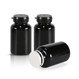 200ml / 225ml / 300ml Plastic Bottles Black plastic Packaging jar with Tear-Off Cap for Tablets, and Health <b>Supplements</b> - Product Image 1