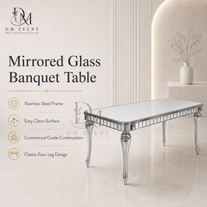 Elegante Mesa de Banquete Rectangular con Cubierta de Espejo de Acero Inoxidable Plateado y Patas Curvas para Bodas y Eventos, Venta al Por Mayor - Product Image 1