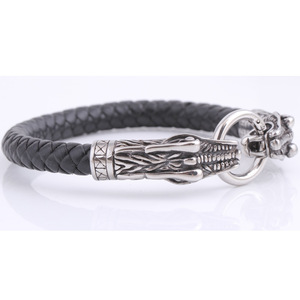 Double Head Dragon <b>Leather</b> <b>Bracelet</b> 8mm Stainless Steel Animal Pattern Fashion Jewelry Gift - Product Image 2