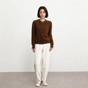 Cardigans tricotés polyvalents à col rond pour femmes 100% vestes en tricot torsadé italien en <span class=keywords><strong>laine</strong></span> pour l'hiver - Product Image 5