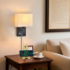 Applique murale intérieure avec abat-jour en tissu, lampes de chevet avec interrupteurs, lampe murale USB pour hôtel, lampe de lecture, applique murale carrée en tissu - Product Image 4