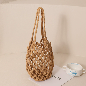 Nuevo bolso <span class=keywords><strong>de</strong></span> cubo <span class=keywords><strong>de</strong></span> <span class=keywords><strong>ganchillo</strong></span> calado hecho a mano, bolso <span class=keywords><strong>de</strong></span> red tejido con cuerda <span class=keywords><strong>de</strong></span> algodón <span class=keywords><strong>de</strong></span> Color macarrón, bolso <span class=keywords><strong>de</strong></span> mano tejido a mano, bolso <span class=keywords><strong>de</strong></span> mano informal para mujer - Product Image 1