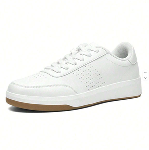 <b>White</b> Genuine Leather <b>Lace</b>-up Court Sneakers Round Toe Rubber Outsole EVA Midsole All Seasons Breathable Style - Product Image 3