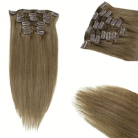 Cheveux européens Remy # Prothèse capillaire à clipser avec base en soie, 8 mèches blond foncé, toupet avec couches claires pour femmes