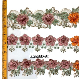 Guipure 3D Polyester TRIM hóa chất biên giới ren cắt tỉa nhiều màu sắc hoa thêu ren TRIM sequin trang trí quần áo TRIM - Product Image 4