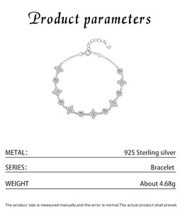 Pulsera de Plata S925 con Diamantes, Corte Brillante Redondo, Diseño Floral, Engaste de Garra, Cadena Clásica, Joyería para Uso Diario de Mujer - Product Image 2
