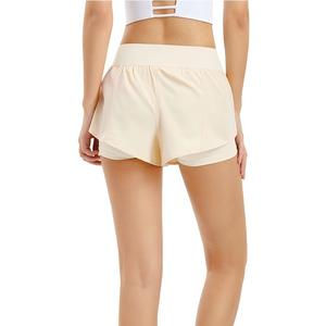 Shorts de course pour femmes en gros, taille haute, 2-en-1, anti-transparence, avec poches latérales, séchage rapide, vêtements de sport - Product Image 2