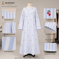 Abaya à rayures imprimées sur mesure, bleu et blanc, coupe ample, robe longue, tenue moderne et modeste, fabricant OEM ODM