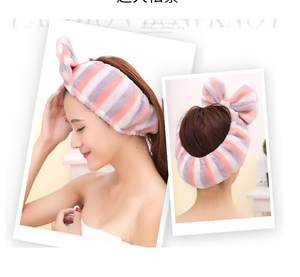 Nouveau femmes belle douce Carol polaire grand nœud papillon maquillage cosmétique douche élastique moelleux <span class=keywords><strong>bandeau</strong></span> avec couvre-<span class=keywords><strong>oreille</strong></span> - Product Image 3