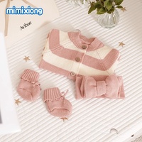 Vente flash Mimixiong Oeko Tex Combinaison rayée en coton pour nouveau-né, bandeau pour bébé, chapeaux et chaussons, ensemble de 3 pièces
