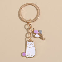 Porte-clés en alliage de zinc émaillé Chat Blanc de Dessin Animé Mignon avec Breloque Patte, Pendentif Rond Tendance Fait Main Léger pour Sac