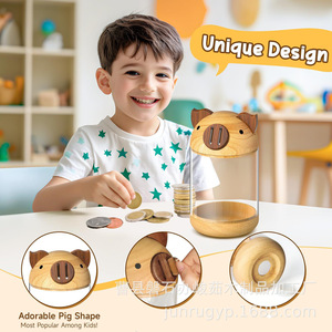 Hucha de madera y acrílico con forma de cerdito, transparente, para niños, regalo para el ahorro y el crecimiento. - Product Image 3