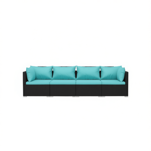 Ensemble de canapés de patio en polyrotin noir moderne avec coussins, 4 places, mobilier d'extérieur, design contemporain - Product Image 1