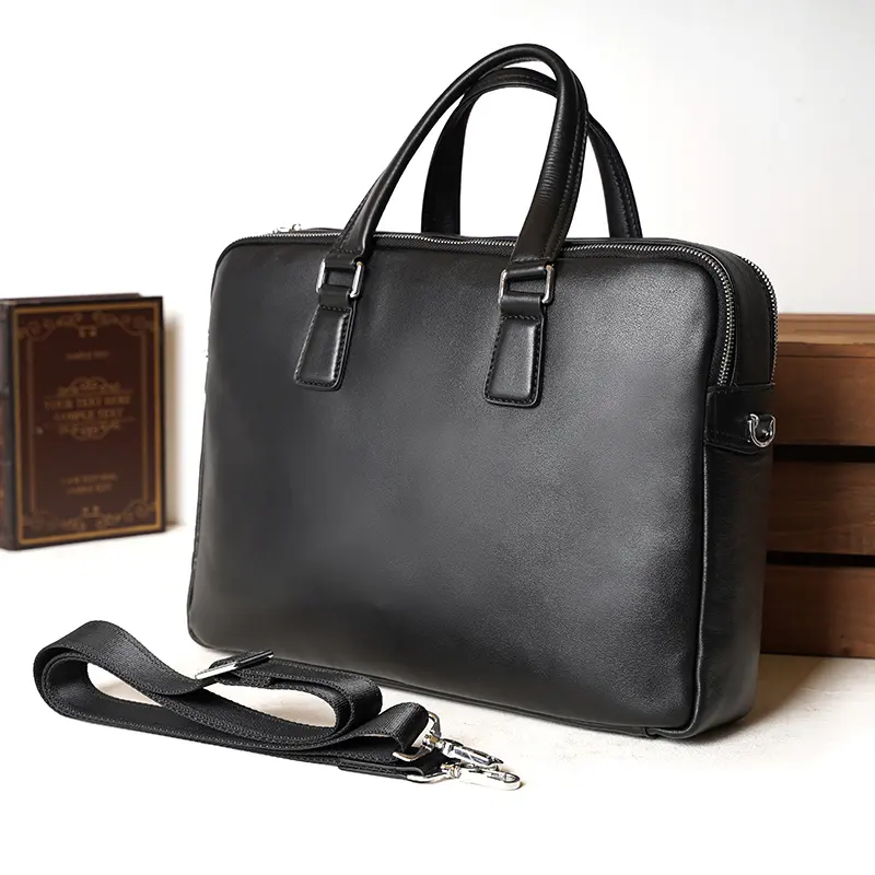 New Arrival Fashion Black Leather Handmade Business Office Bag Full Grain Laptop Computer Shoulder Messenger Bag Briefcase Bag