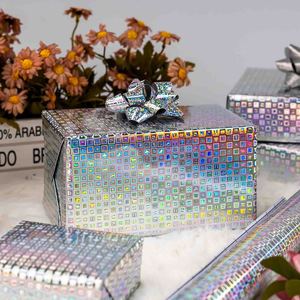 Silver Metallized Gift Wrapping <b>Paper</b> Roll With Holographic Square <b>Pattern</b> For Craft And Holiday Packaging - Product Image 1