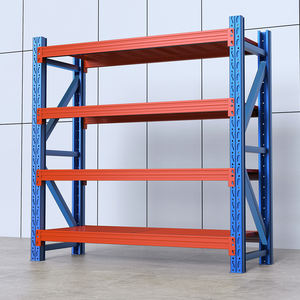 조절 가능한 중형 다단계 저장 랙 - 블루 및 오렌지 냉간 압연 강철 창고 랙 - 볼트리스 디자인 - Product Image 1