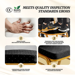 <span class=keywords><strong>Chaise</strong></span> <span class=keywords><strong>de</strong></span> banquet en métal doré à dossier rond empilable, chaises <span class=keywords><strong>de</strong></span> <span class=keywords><strong>mariage</strong></span> et d'hôtel avec revêtement noir à pois - Product Image 4