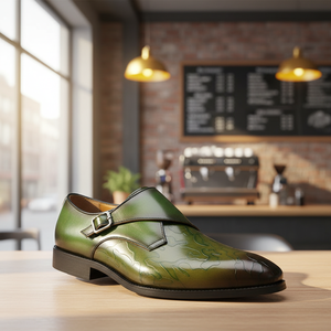 Chaussures de bureau formelles pour hommes, dessus en cuir véritable, semelle antidérapante, confort doux, couleur verte - Product Image 1