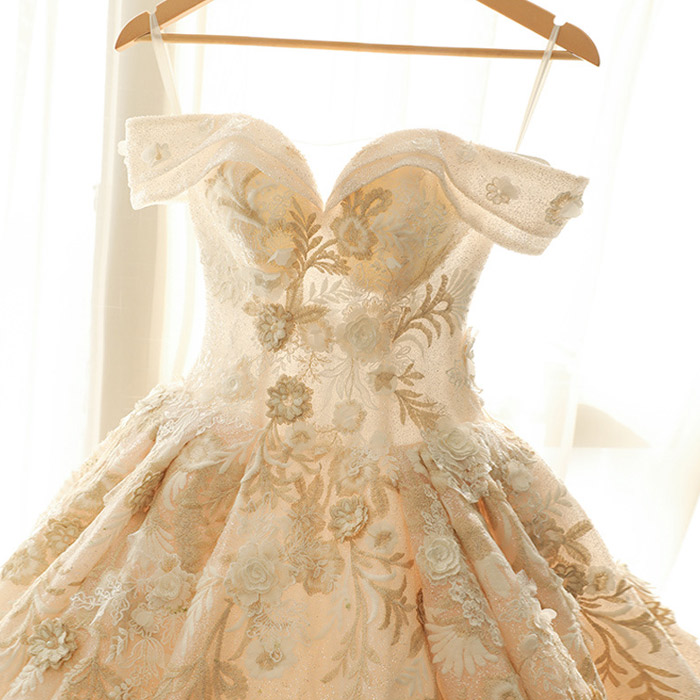 gold star wedding dress Gold Star Sequin Lace Cap Sleeve A-line Prom Dresses,PD00290 – AlineBridal main image 0