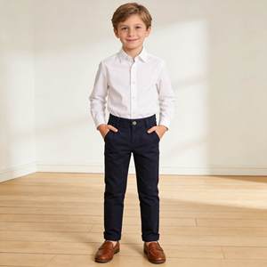 Pantalon <span class=keywords><strong>chino</strong></span> <span class=keywords><strong>slim</strong></span> fit pour garçons avec logo personnalisé, pantalon décontracté en coton pour enfants, pantalon habillé pour garçons OEM - Product Image 2