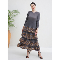 2024 Miyake robes de mode haut de gamme grande taille robes à manches longues ventre mince imprimé léopard robe plissée