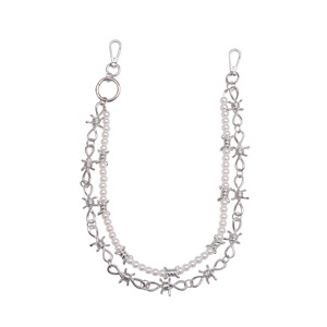 Chaîne de pantalon à double rangée de perles et de pointes pour femme, accessoire de taille avec double anneau - Product Image 5