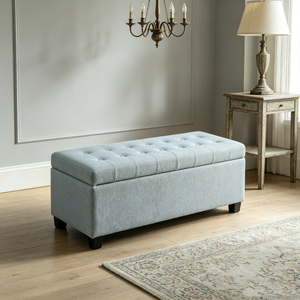 Banco otomano de almacenamiento de 50.25 pulgadas, azul claro, tapizado, reposapiés para sala de estar y comedor - Product Image 1