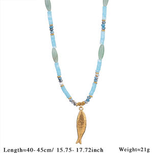 新しいファッショナブルなクリスタルビーズフィッシュネックレス、316Lステンレススチール製、18Kゴールドメッキ、防水性と耐退色性のあるジュエリー - Product Image 3