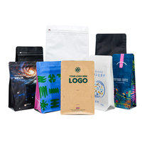Sachet d'emballage personnalisé imprimé pour café en grains et en poudre, fond plat, fermeture zip, 12 oz, 250g, vente en gros