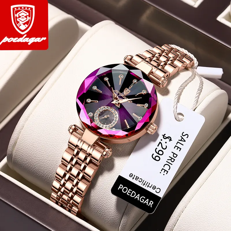 Poedagar 719 Horloge Voor Vrouwen Luxe Roségoud Roestvrij Staal Quartz Polshorloge Waterdichte Mode Koreaanse Versie Dames Horloges