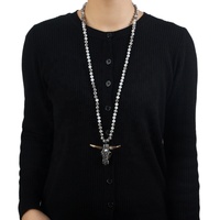 Collier tendance pour femme, style bijoux, en verre cristal noué, avec pendentif tête de taureau et corne de buffle