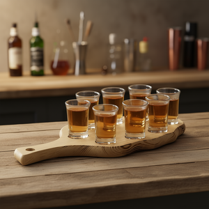 Support à verres à shot avec 8 verres et plateau en bois pour servir les boissons - Product Image 3