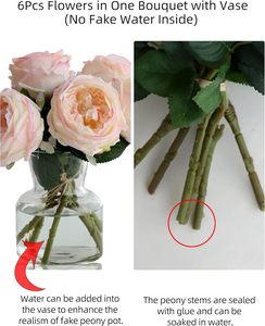 ดอกโบตั๋นออสตินปลอมพร้อมแจกัน สีชมพู สัมผัสเหมือนจริง ดอกไม้ประดิษฐ์สำหรับงานแต่งงาน วันวาเลนไทน์ ตกแต่งบ้าน - Product Image 6